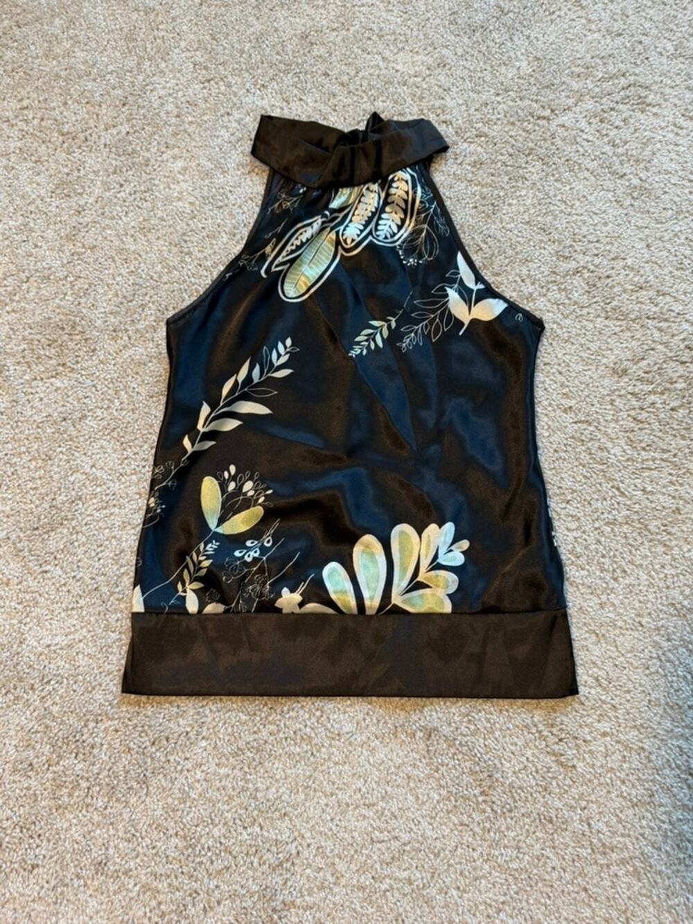 Vintage Y2K Forever 21 Satin Floral Halter Top Dark Fairy Indie Club Going Out